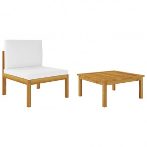 Muebles de jardín 2 piezas con cojines madera maciza de acacia D