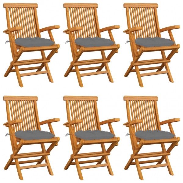 Cadeiras de jardim de teca maciça com almofadas cinzentas D