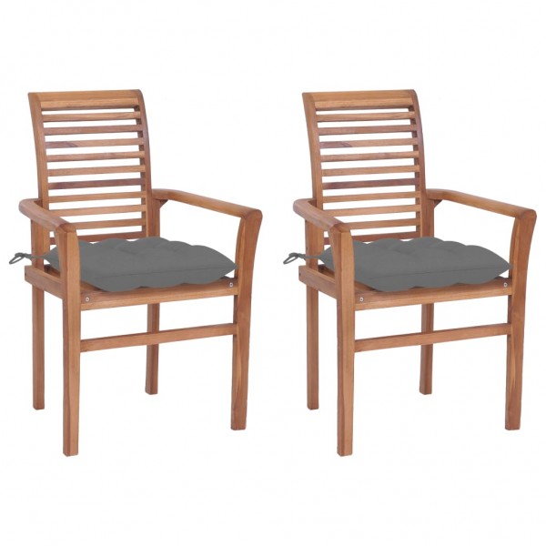 Cadeiras de jantar 2 peças em madeira maciça de teca com almofadas cinza D