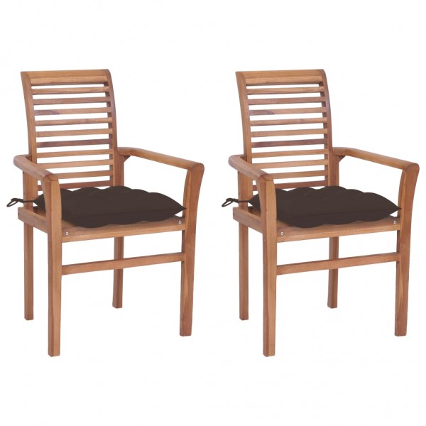 Cadeiras de jantar 2 unidades em madeira de teca com almofadas cinza-acastanhadas D