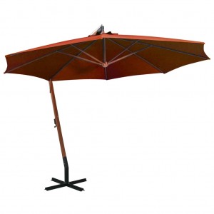 Guarda-chuva pendente com pau madeira abeto terracota 3,5x2,9 m D