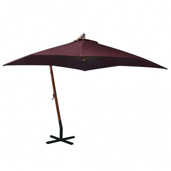 Guarda-chuva pendente com pau madeira de abeto vermelho bordeaux 3x3m D