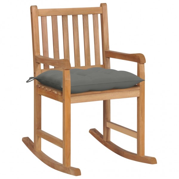 Cadeira de balanço de madeira maciça de teca com almofada cinzenta D