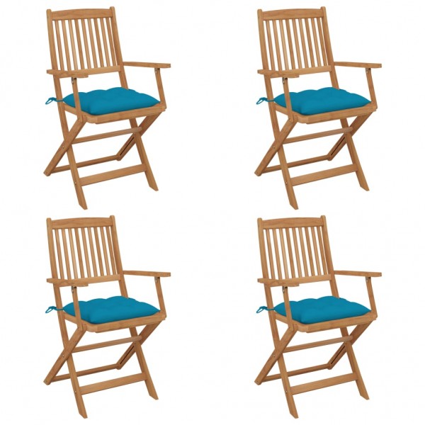 4 cadeiras dobráveis de jardim e almofadas em madeira de acácia maciça D