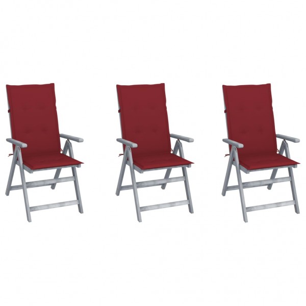 Cadeiras de jardim reclináveis com 3 almofadas em madeira de acácia maciça D
