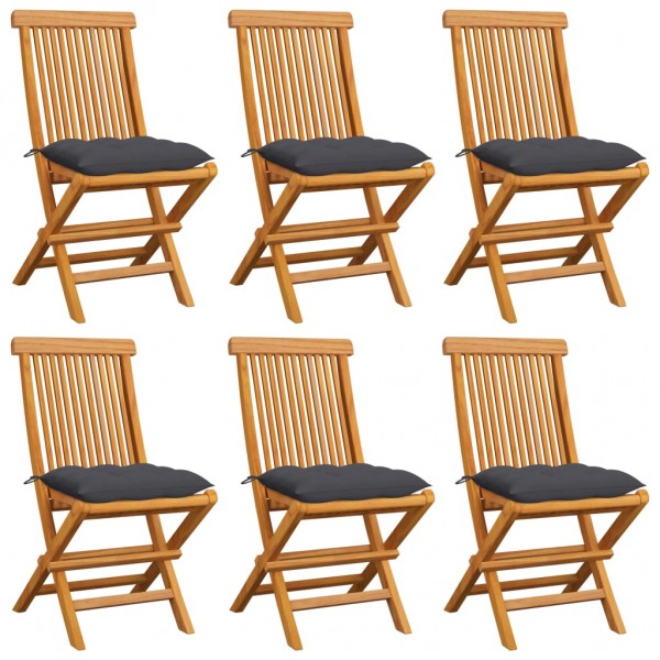 Cadeiras de jardim de teca e almofadas cinza-antracita D