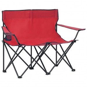 Silla de camping plegable de 2 plazas acero y tela rojo D