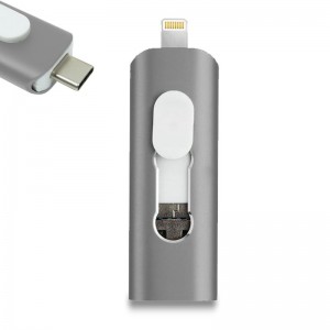 Pen Drive USB x32 GB COOL (3 En 1) Lightning / Tipo-C / USB Gris D