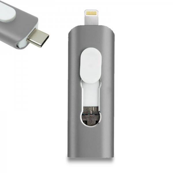 Pen Drive USB x32 GB COOL (3 En 1) Lightning / Tipo-C / Micro-USB Gris D