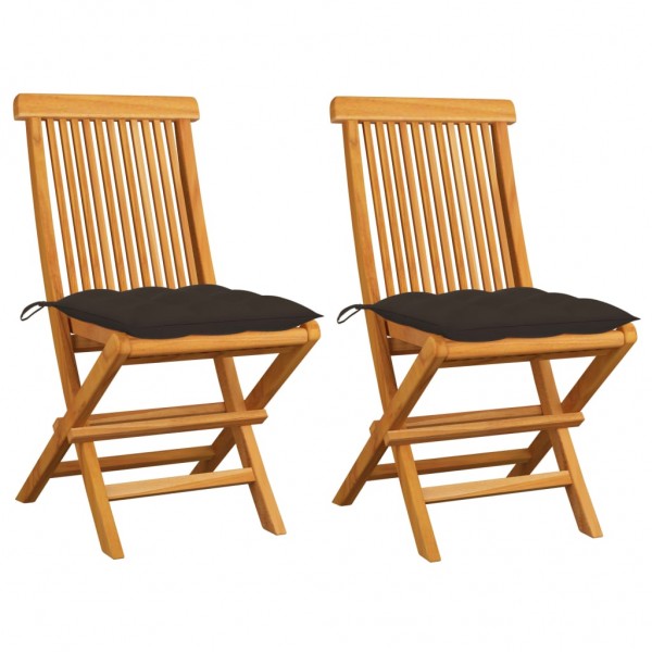 Cadeiras de jardim de teca com almofadas de cinza-taupe D