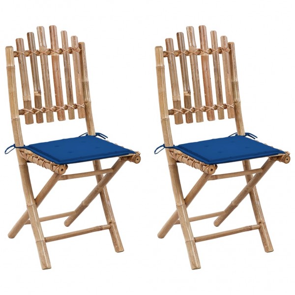 Cadeiras de jardim dobráveis 2 unidades de bambu com almofadas D