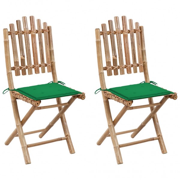 Cadeiras de jardim dobráveis 2 unidades de bambu com almofadas D