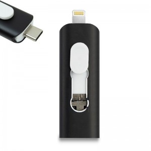 Pen Drive USB x64 GB COOL (3 em 1) Relâmpago / Tipo-C / Preto USB D