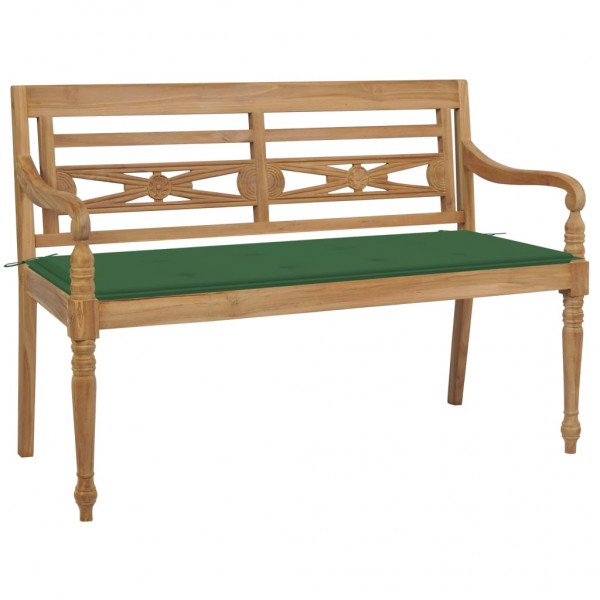 Banco Batavia madera maciza de teca con cojín verde 120 cm D