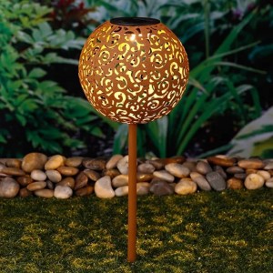 Hi Lámpara LED solar de jardín forma esférica metal marrón 18 cm D
