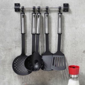 HI Set de utensílios de cozinha 6 peças de metal preto e prateado D
