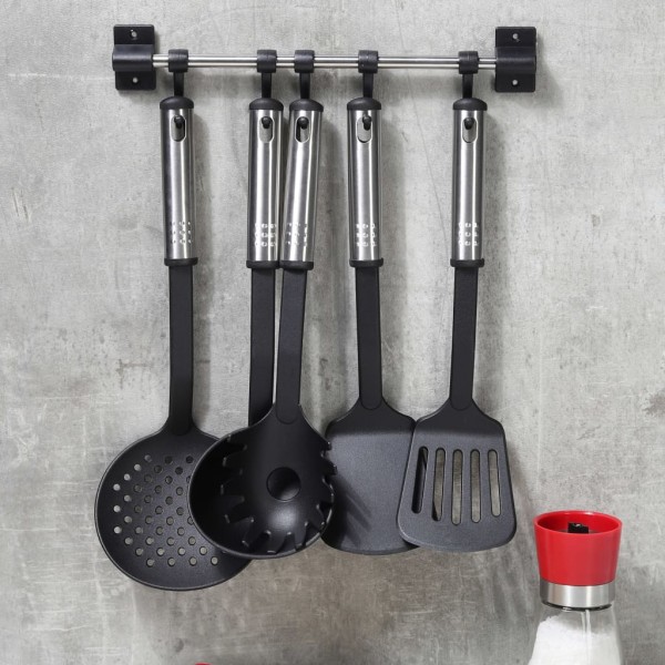 HI Set de utensilios de cocina 6 piezas metal negro y plateado D