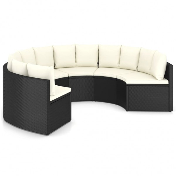 Set de sofás de jardim 6 peças e almofadas ratão sintético preto D