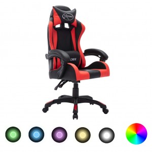 Cadeira gamer com luzes LED RGB em couro sintético vermelho e preto D