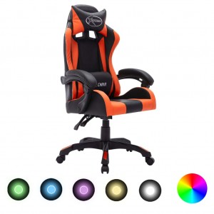 Cadeira gamer com luzes LED RGB em couro sintético laranja e preto D