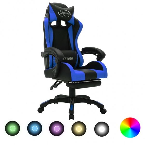 Silla gaming con luces LED RGB cuero sintético azul y negro D