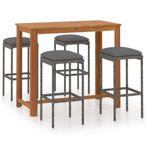 Set de bar para jardín 5 piezas y cojines ratán sintético gris Set de bar para jardín 5 piezas y cojines ratán sintético gris D