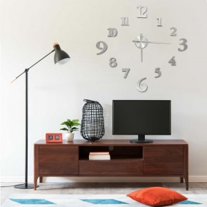 Reloj 3D de pared con diseño moderno plateado 100 cm XXL D