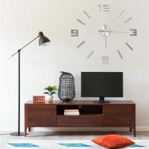 Reloj 3D de pared con diseño moderno plateado 100 cm XXL D