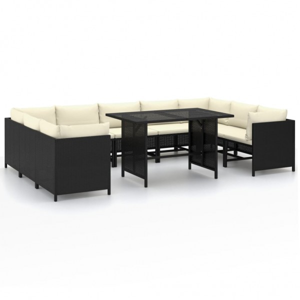 Set de muebles de jardín 10 pzas cojines ratán sintético negro D