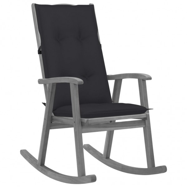 Silla mecedora con cojines madera maciza de acacia gris Silla mecedora con cojines madera maciza de acacia gris D