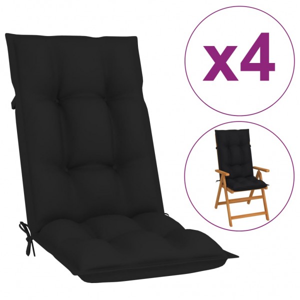 Cojines para sillas de jardín 4 uds negro 120x50x7 cm D