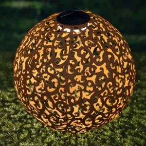 Hi Lâmpada solar LED de jardim forma esférica metal marrom 28,5 cm D