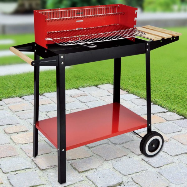 HI Barbecue de carvão com rodas vermelhas 88x44x83 cm D