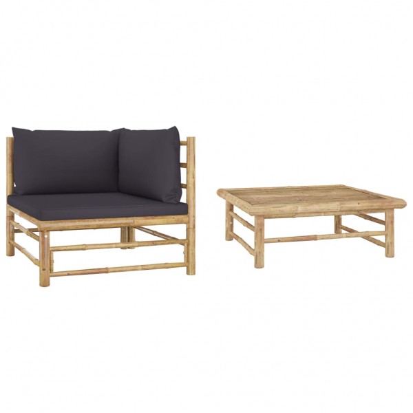 Set de muebles de jardín 2 piezas bambú y cojines gris oscuro D