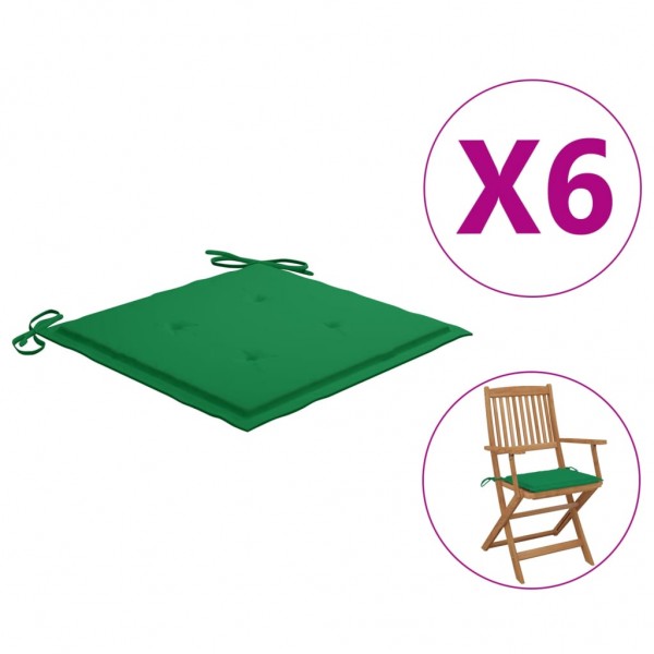 Cojines de silla de jardín 6 uds tela Oxford verde 40x40x3 cm D