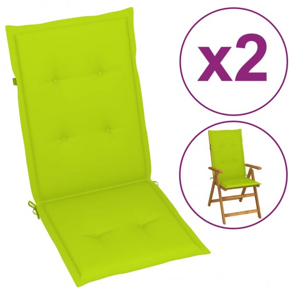 Cojín silla de jardín respaldo alto 2 uds tela verde 120x50x3cm D