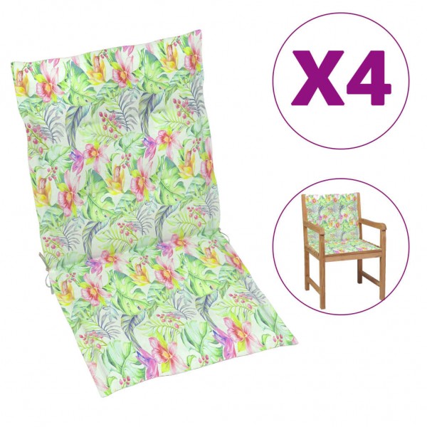 Cojines para sillas de jardín 4 uds estampado hojas 100x50x3 cm D