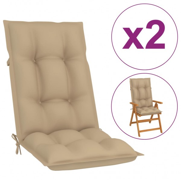 Cojines para sillas de jardín 2 uds beige 120x50x7 cm D