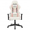 Silla de gaming de cuero sintético blanco y rosa 2