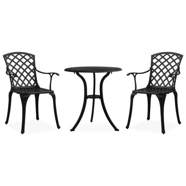 Mesa y sillas de bistró 3 piezas aluminio fundido negro D