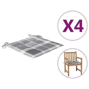 Cojines de silla de jardín 4 uds tela a cuadros gris 50x50x3 cm D