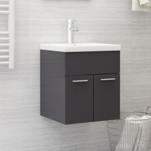 Armario para lavabo contrachapada gris brillo 41x38.5x46 cm D