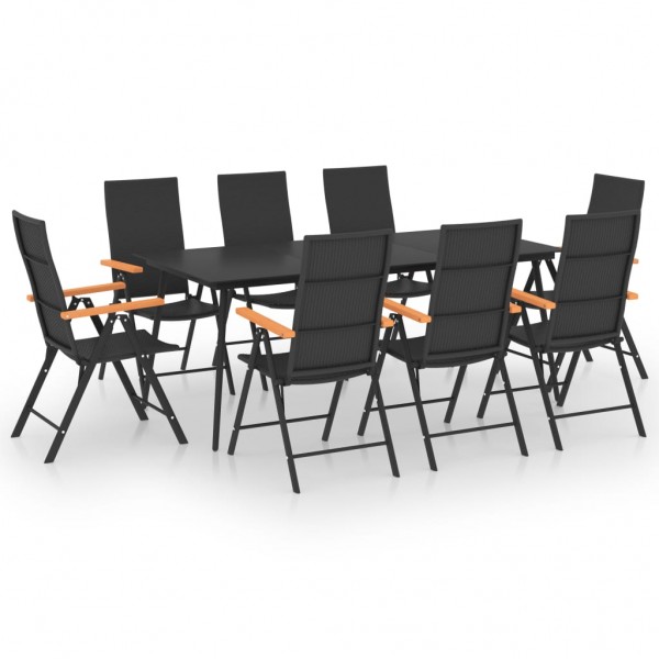 Juego de comedor para jardín 9 piezas negro y marrón Juego de comedor para jardín 9 piezas negro y marrón D
