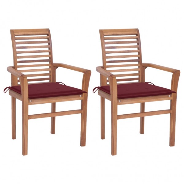 Sillas de comedor 2 uds madera de teca con cojines rojo tinto Sillas de comedor 2 uds madera de teca con cojines rojo tinto D