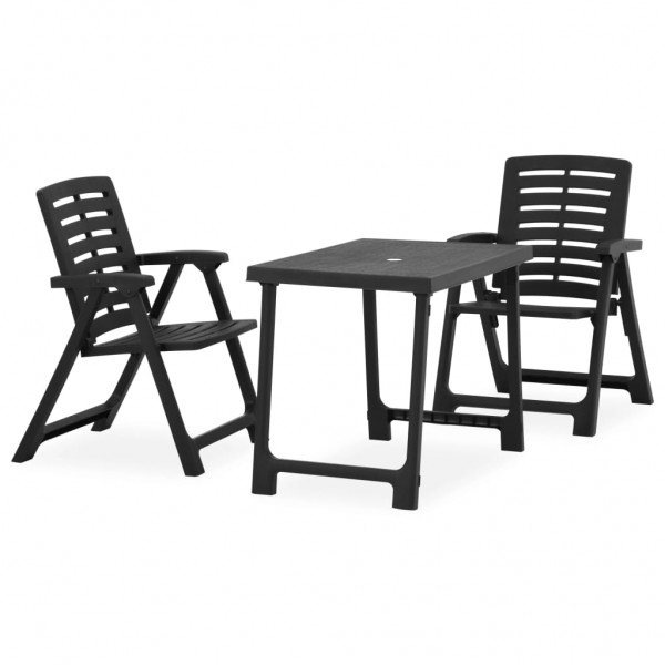 Mesa e cadeiras de churrasco de jardim dobráveis 3 pcs plástico cinza D