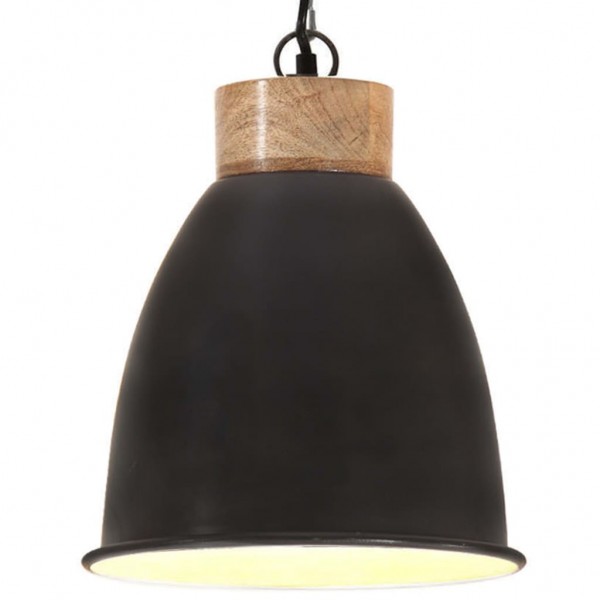 Lámpara colgante industrial hierro negro y madera 23 cm E27 D