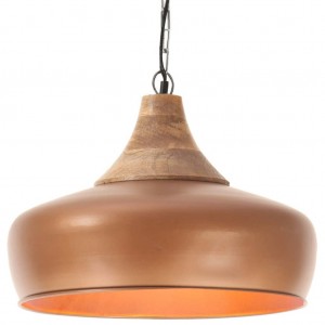 Lámpara colgante industrial hierro cobre y madera 35 cm E27 D