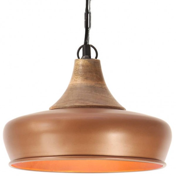 Lámpara colgante industrial hierro cobre y madera 26 cm E27 D