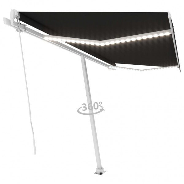 Toldo manual retrátil com LED cinza-antracita 400x350 cm D