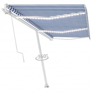 Toldo automático LED sensor de viento azul y blanco 600x350 cm D